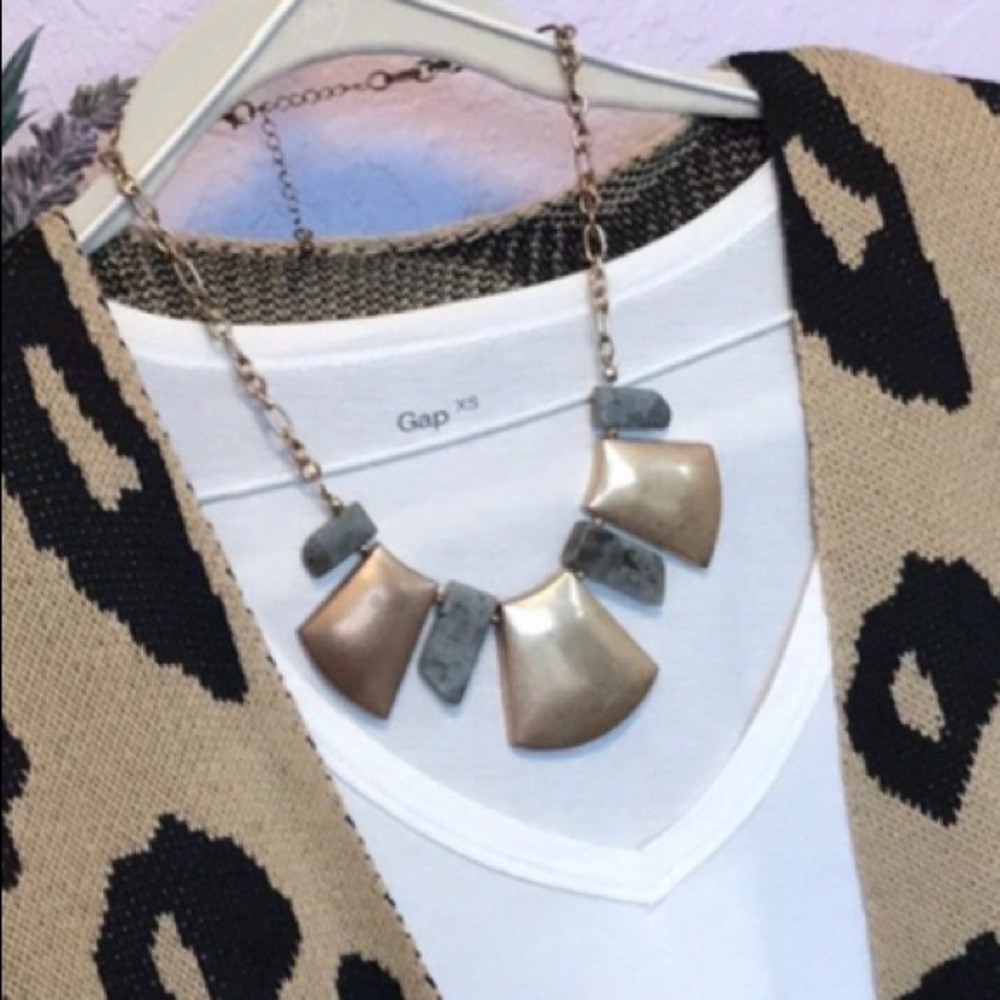 Vintage Gold Necklace Gold Green Stone Statement Piece